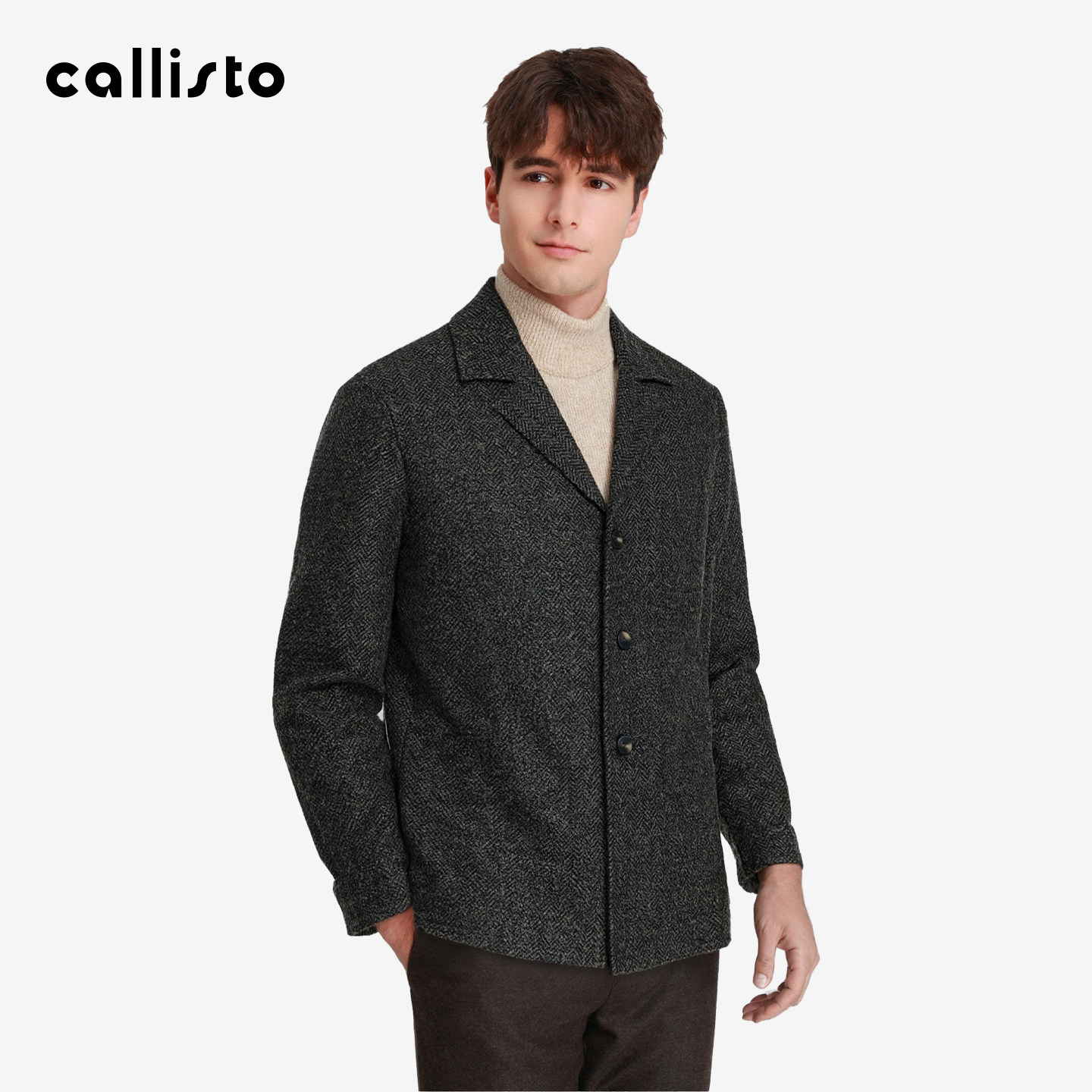 【商场同款】callisto男装冬季新品进口面料羊毛混纺男士夹克外套