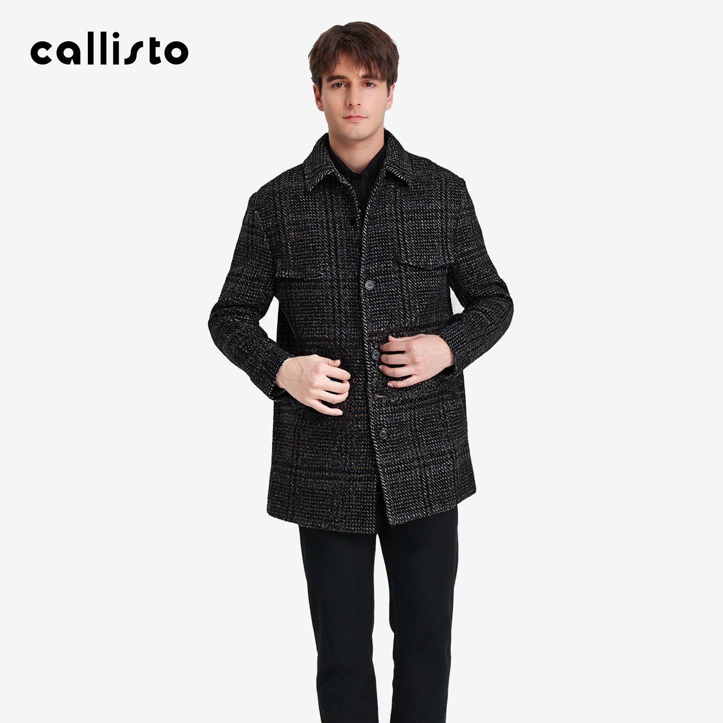 【商场同款】callisto2025秋冬新品男士夹克纯羊毛翻领保暖夹克