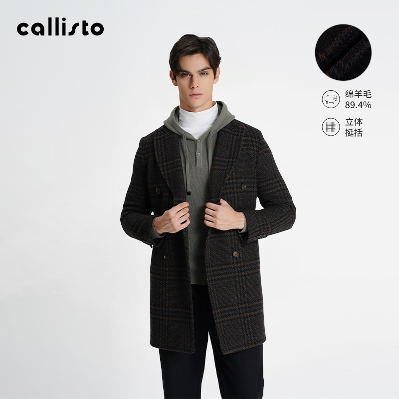 【进口面料】callisto2025冬新品中长款羊毛混纺双排扣男士大衣