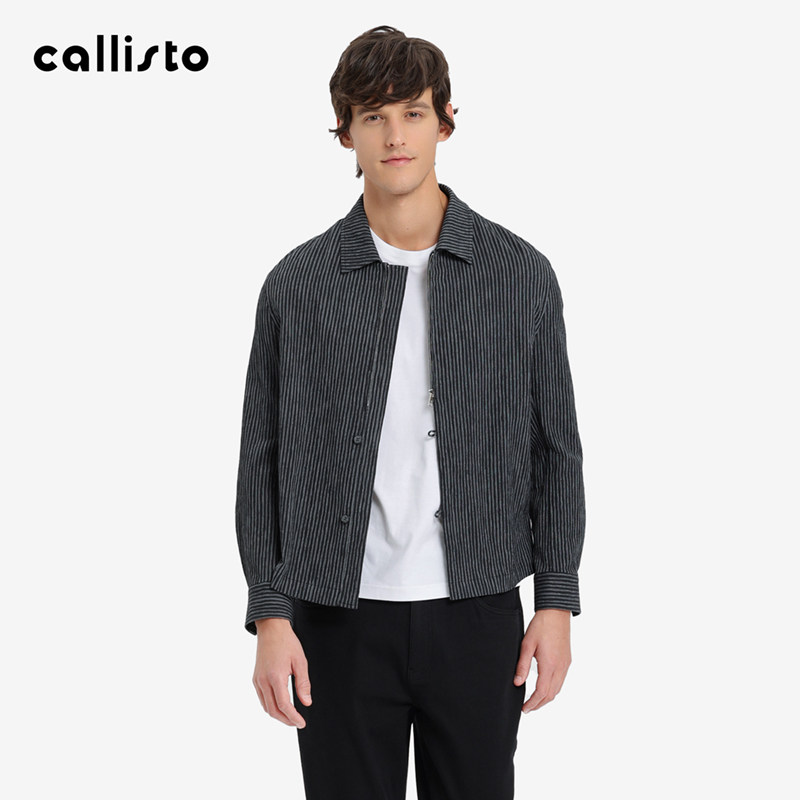【商场同款】callisto男装春秋新品男士长袖翻领条纹时尚休闲夹克