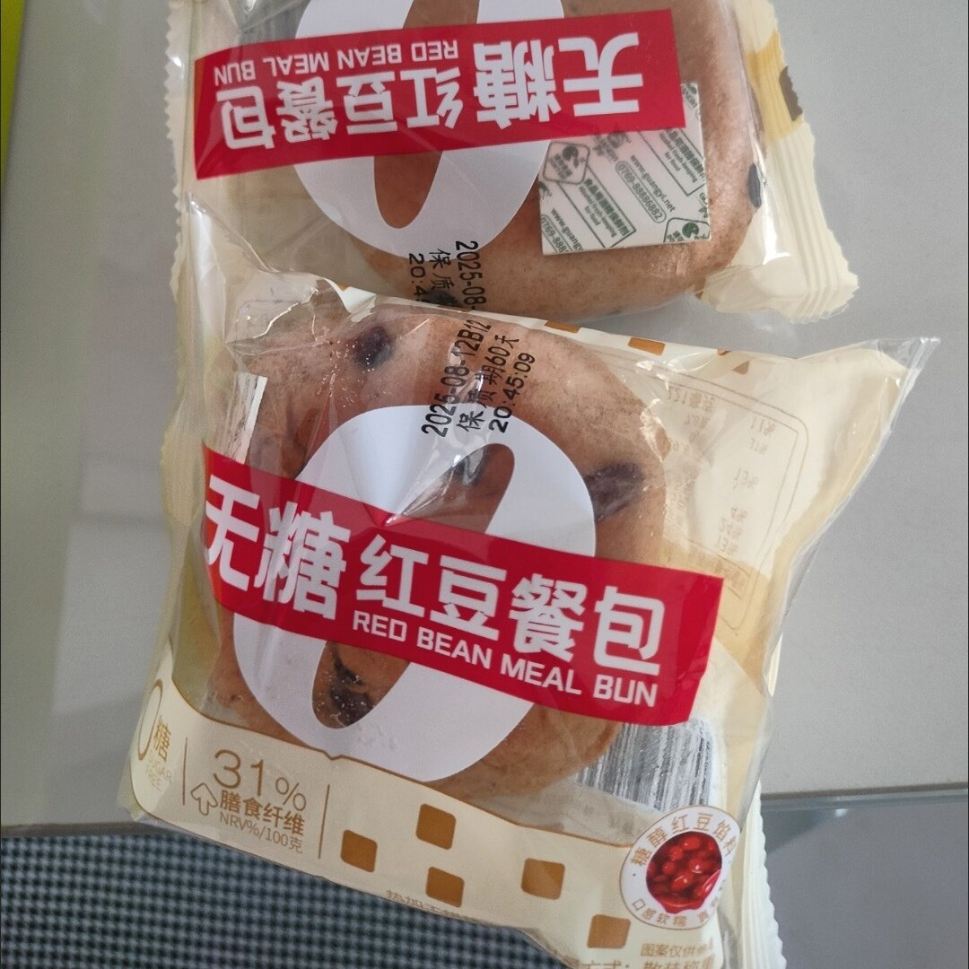 无面粉无糖红豆餐包夹心面包约65g/袋下午茶早餐代餐高饱腹零食品