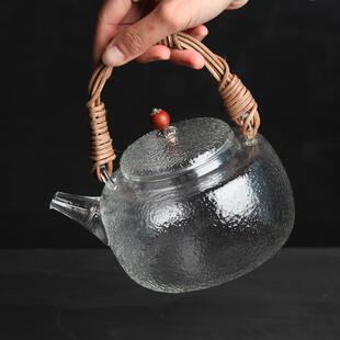 锤纹耐高温电陶炉煮茶器家用大号煮水壶 藤编玻璃煮茶壶日式