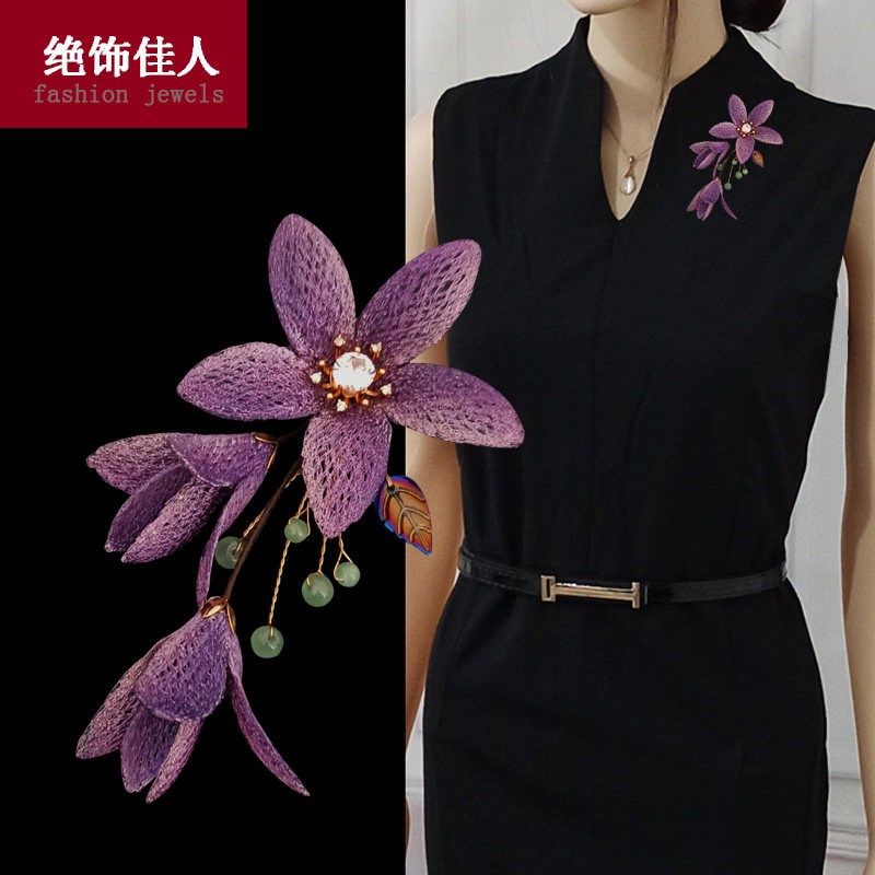 布艺胸针刺绣胸花高档女轻奢时尚百搭中式国古风精致花朵配饰品图片