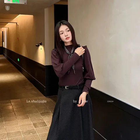 十三行打底衫半高领复古22822新品优雅LS2025#女装纯色广州早秋