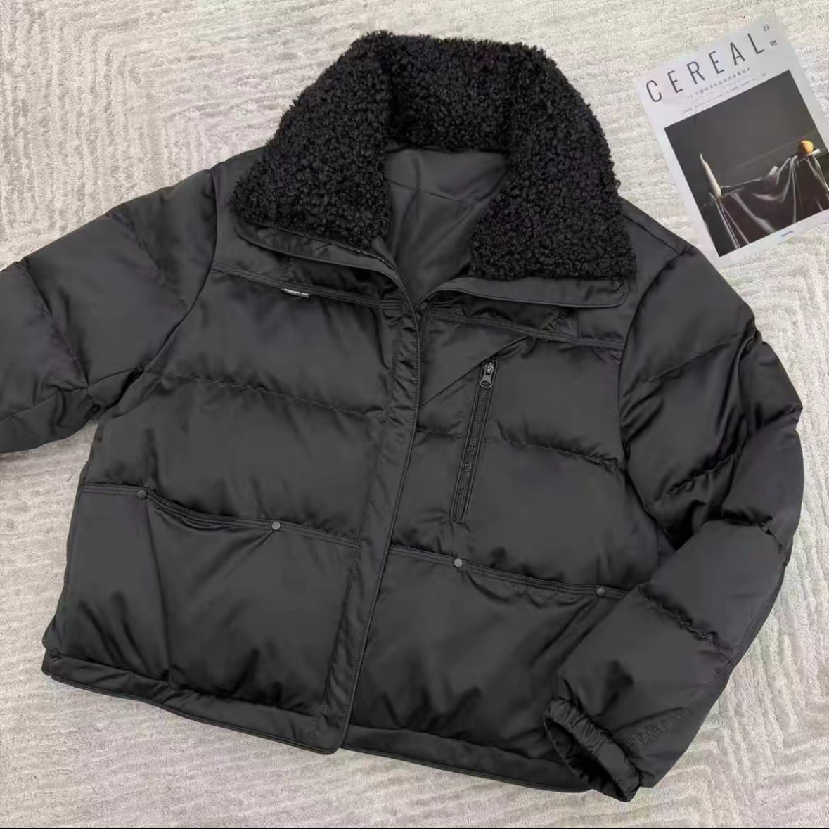 冬季新款工装风毛领拼接翻领短款棉服设计感加厚保暖休闲纯色外套,女装/女士精品,棉衣/棉服,淘宝优惠券,粉丝福利购,淘宝优惠卷