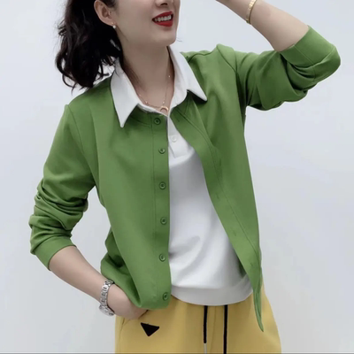 春季新款时尚假两件长袖衬衫