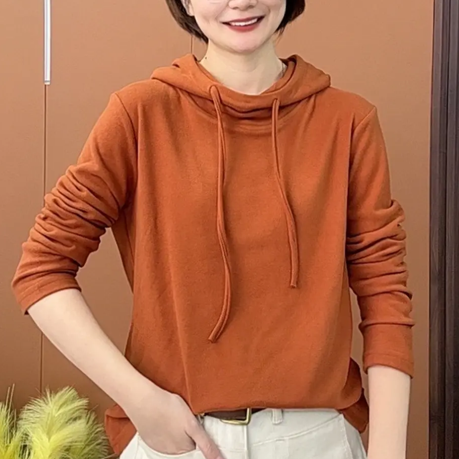 秋冬新款连帽卫衣气质百搭显瘦减龄休闲设计感宽松纯色套头上衣女