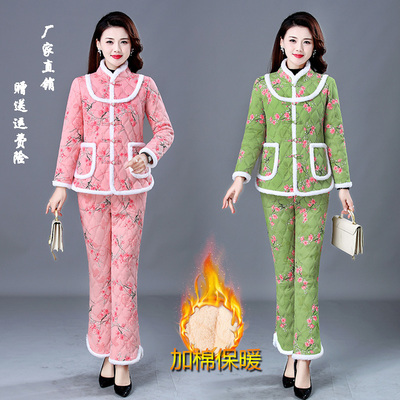 秋冬新款东北大花棉袄套装气质百搭加绒加厚毛毛棉衣棉裤两件套