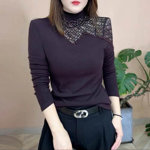 冬季新款肩膀镂空打底衫气质百搭显瘦减龄设计感双面绒修身上衣女