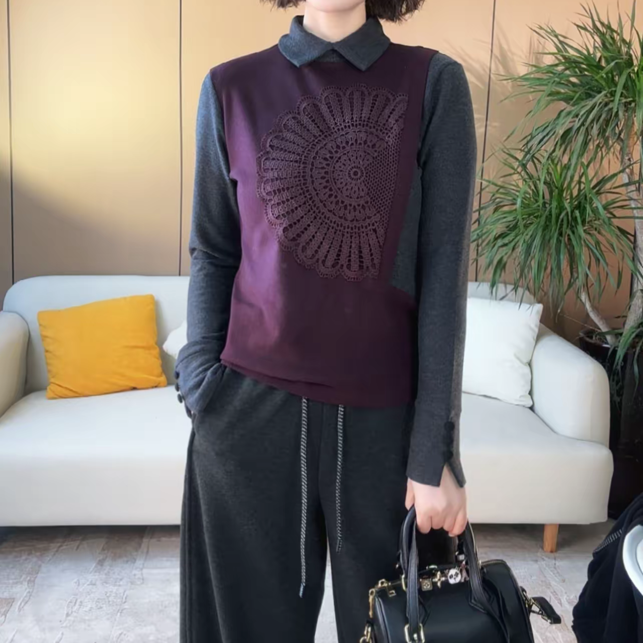 秋冬新款双面绒打底衫气质百搭显瘦拼接设计感加绒衬衣女士上衣