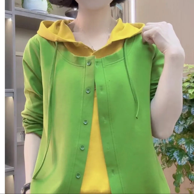 春季新款时尚假两件休闲连帽卫衣