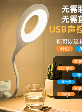 人工智能语音台灯控制灯USB声控灯感应灯led插口小夜灯一体床头灯