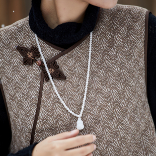 布小匠原创天然和田玉项链葫芦珠串金丝玉白玉石配饰