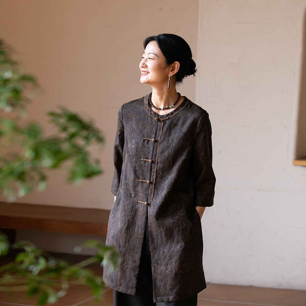 香云纱桑蚕丝布小匠上衣复古