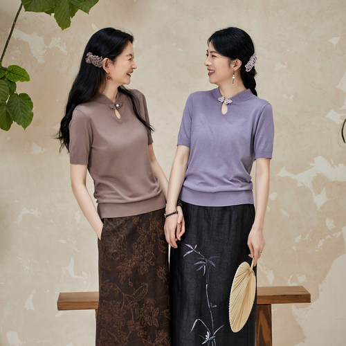 布小匠天丝夏季盘扣短袖女衬衫