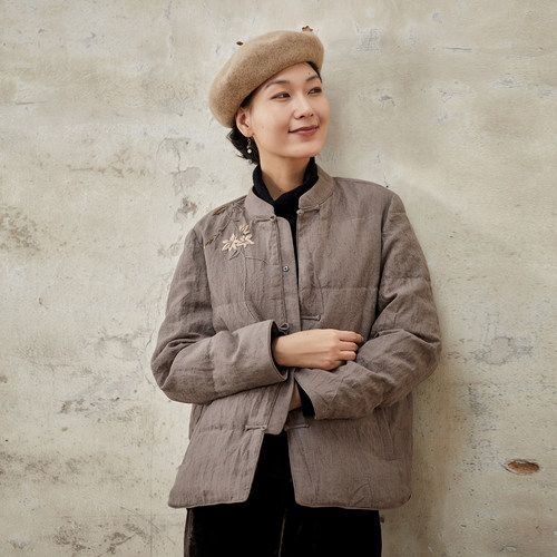 布小匠原创高级棉麻绣花夹棉外套