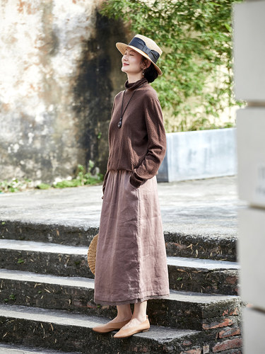 布小匠新中式纯亚麻半身裙