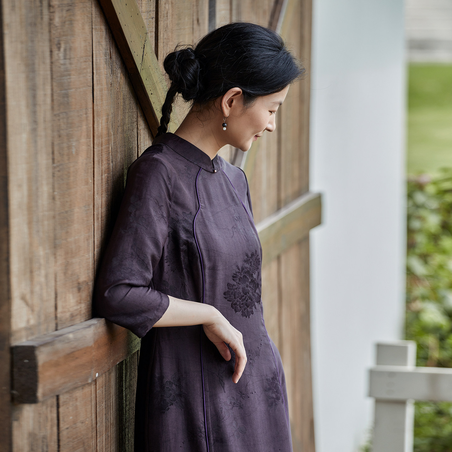 布小匠原创设计香云纱真丝提花改良旗袍女新款国风新中式连衣裙