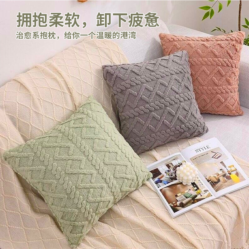 新款纯色珊瑚绒抱枕沙发客厅毛绒ins风轻奢高级感不含芯靠枕枕套