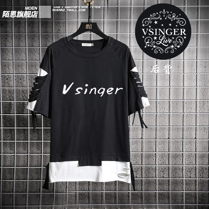 Vsinger 洛天依乐正绫二次元衣服动漫周边男女圆领飘带短袖T恤潮