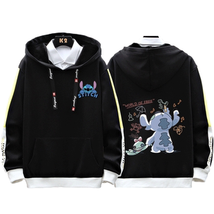 史迪仔史迪奇不一样的情侣装休闲连帽男女款加绒连帽卫衣可定制mn