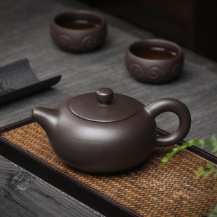 泡茶壶原矿陶瓷精品 纯手工功夫茶具正品 陶福气 复古扁西施紫砂壶