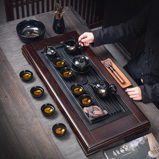 速发茶具实装 家用黑檀木紫夫功砂茶具套木茶盘茶台茶海办公室茶具