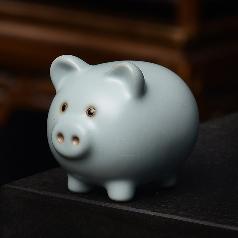 速发精品汝窑小养仔茶艺茶桌茶宠摆件可瓷创意开片汝猪茶具小摆件