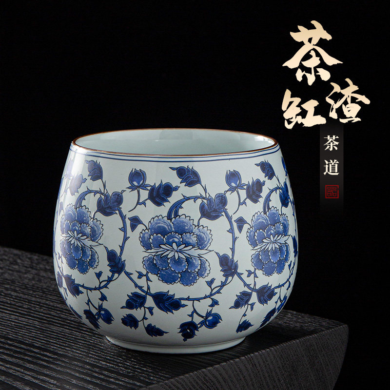 陶福气青花瓷建水茶洗家用陶瓷茶具用品茶道配件茶桌废水桶茶渣缸