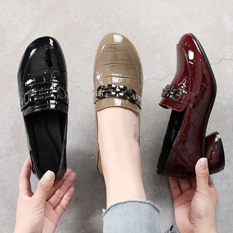 漆皮透气单鞋女2024秋季新款软皮粗跟乐福鞋女士百搭中跟妈妈皮鞋,女鞋,深口单鞋,淘宝优惠券,粉丝福利购,淘宝优惠卷