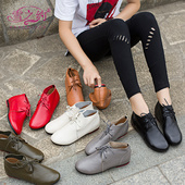 新款 大码 加绒皮鞋 2026春季 真皮平底休闲鞋 妈妈鞋 女鞋 41一43短靴女