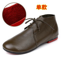 2026 Summer New style fleece leather shoes, genuine leather flat casual shoes, mom shoes, oversized women's shoes, 41-43 ankle boots for women thumbnail 2