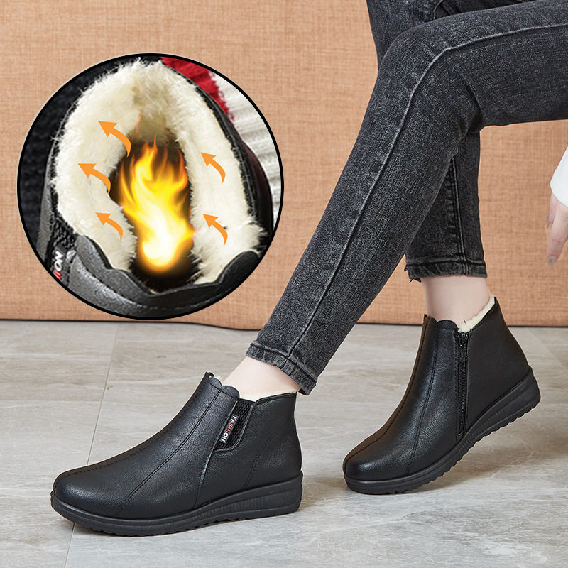 妈妈皮鞋冬季加绒保暖中老年人鞋子女奶奶棉鞋防滑短靴平软底大码,女鞋,时尚雪地靴,淘宝优惠券,粉丝福利购,淘宝优惠卷