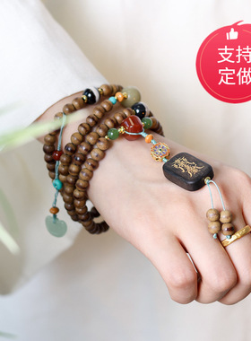 一线黄油沉香木多圈手串天珠招财