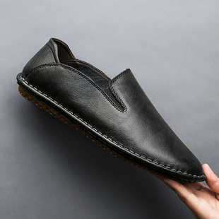 英伦小皮鞋真皮一脚蹬懒人豆豆鞋男鞋子韩版潮流休闲百搭软皮软底