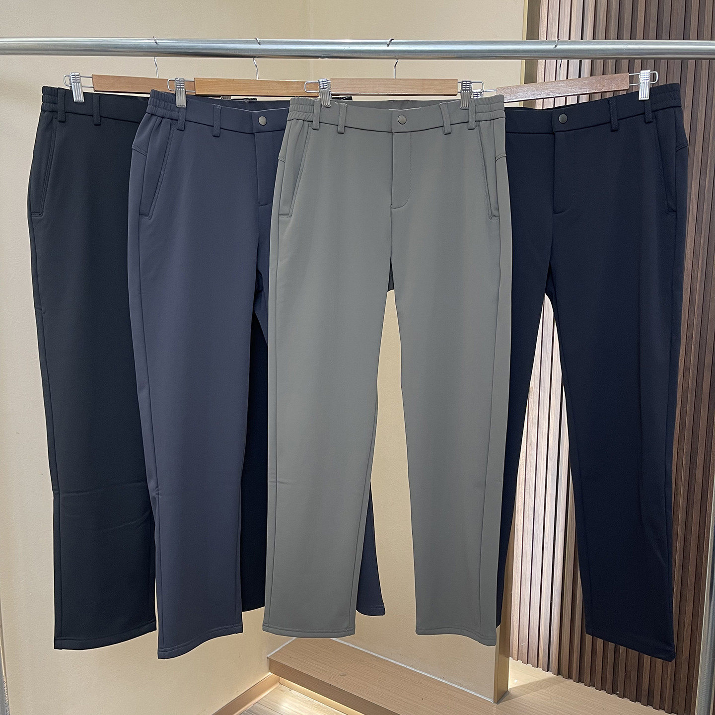 抗起球不沾毛弹力松紧腰直筒长裤