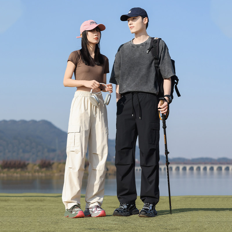 直筒宽松山系户外防晒伞兵裤情侣夏季薄款透气冰丝速干工装运动裤