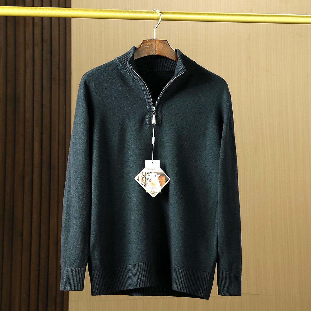 莱赛尔绵羊毛半高领拉链针织衫男