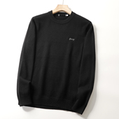 针织衫 H系 黑色毛衣 秋冬季 圆领柔软亲肤男士 质感提花 细腻舒适