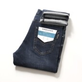 H系 长裤 66棉 秋冬款 牛仔裤 宽松直筒裤 男士 加厚蓝色弹力水洗