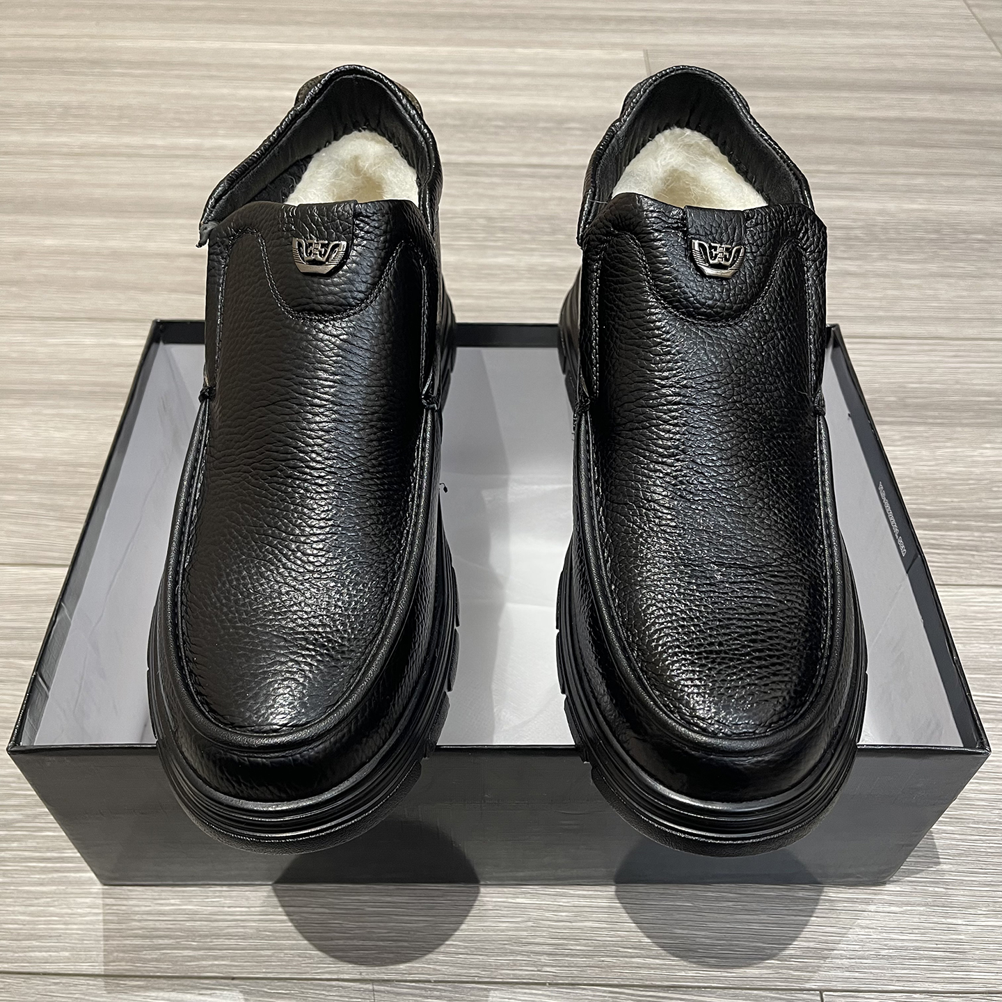 加厚羊绒头层牛皮中老年棉鞋皮鞋