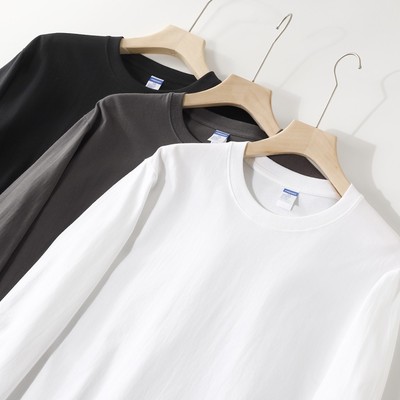 纯棉圆领收口袖长袖T恤打底衫男