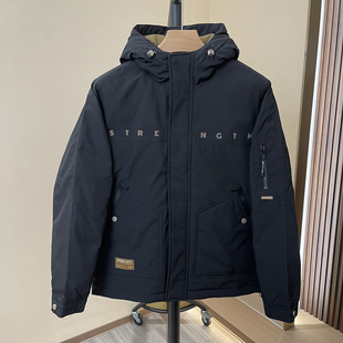 户外防风黑色羽绒服男连帽外套 品牌撤柜冬季 90白鹅绒 吊牌齐全