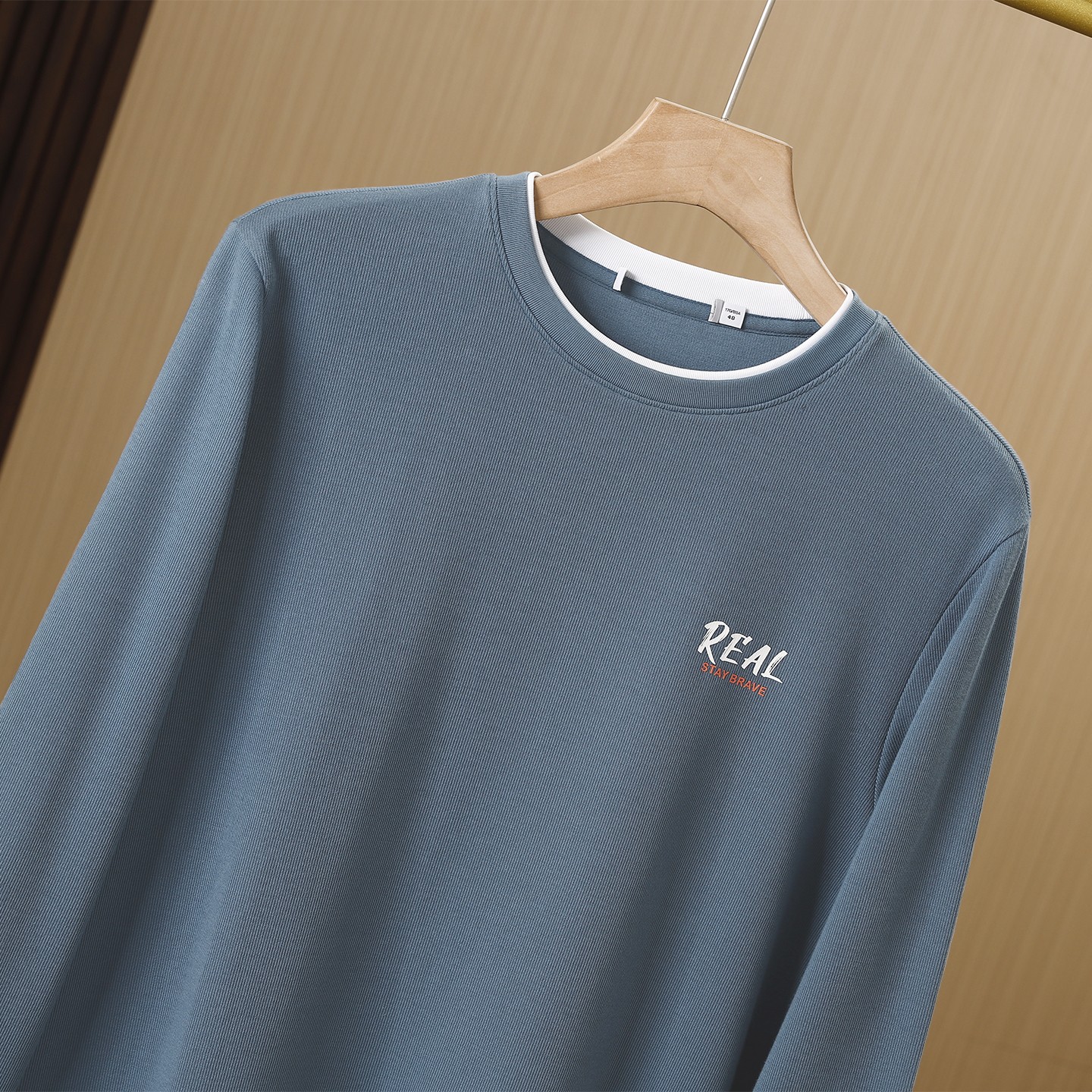 定型双领细软舒适长袖T恤纯棉男