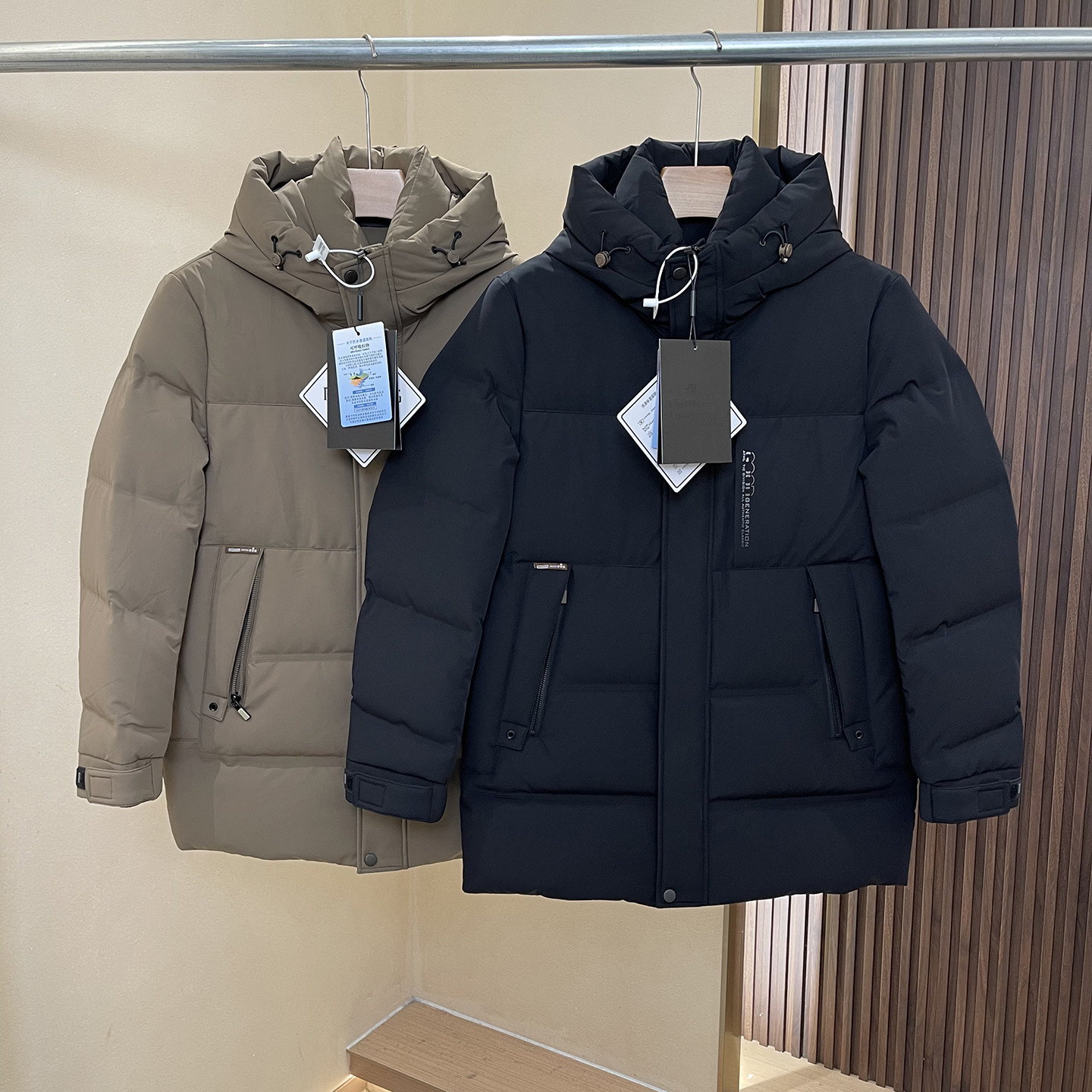 中长款男士牛奶丝可拆连帽羽绒服