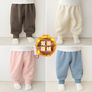 婴儿保暖裤子春秋冬儿童外穿屁屁加绒长裤加厚幼儿男女童冬装宝宝