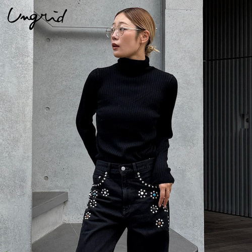 Ungrid半高领纯色螺纹衫