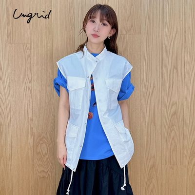 Ungrid2025年新品宽松百搭款立领无袖马夹工装口袋马甲1125102900