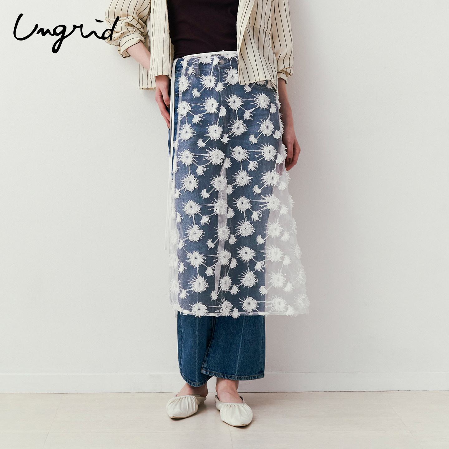 Ungrid立体花朵串珠叠穿罩裙图片