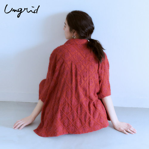 Ungrid微透落肩网格短袖衬衫